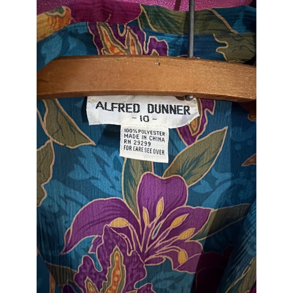 Alfred Dunner Vintage Floral Blouse Teal Purple Gold Short Sleeve Top Size 10 - Picture 2 of 4